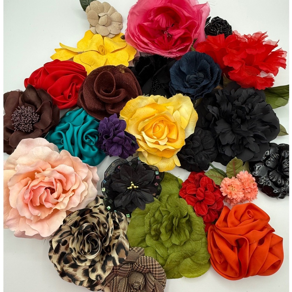 Fabric Flower Pins/Hair Clips Mixed Brands Lot of 20+